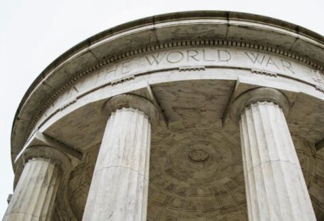 World War I - World War I domed memorial with columns against overcast sky