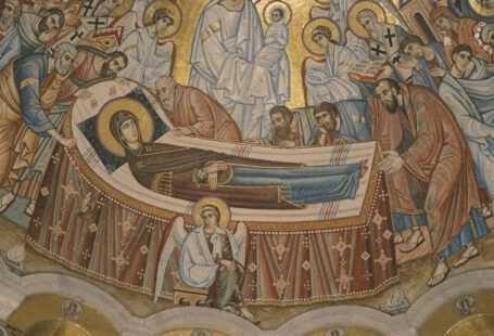 Saint Sava - Dormition of the Mother of God Fresco in the Dome of the Church of Saint Sava in Belgrade Serbia