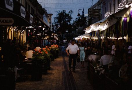 Cafes - Old Town Alley with Restaurants at Dawn